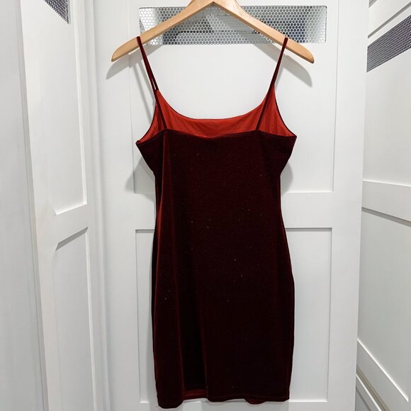 Vintage Y2K Red Velvet Glitter Mini Bodycon Vamp Dress. - Picture 6 of 7